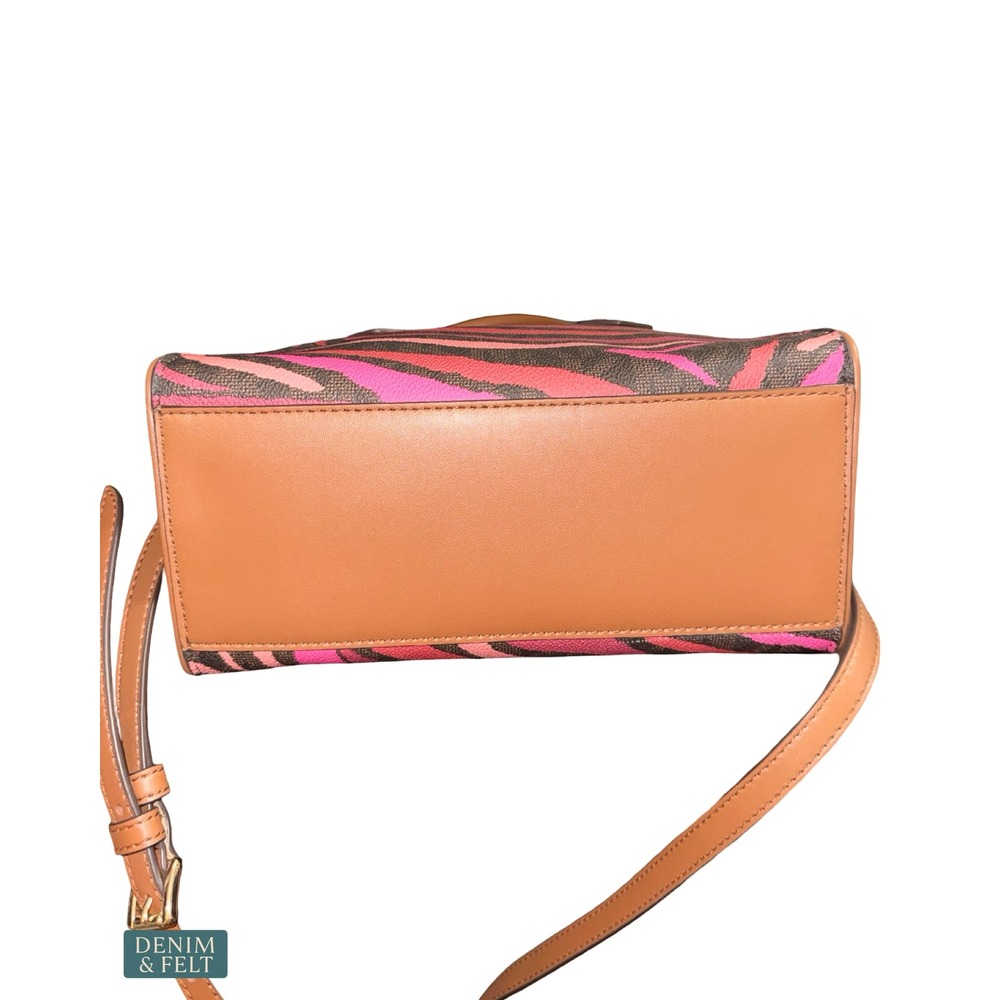 Michael Kors Maple Small Satchel Zebra Print Brown Multi Crossbody Bag Pink - Picture 7 of 15